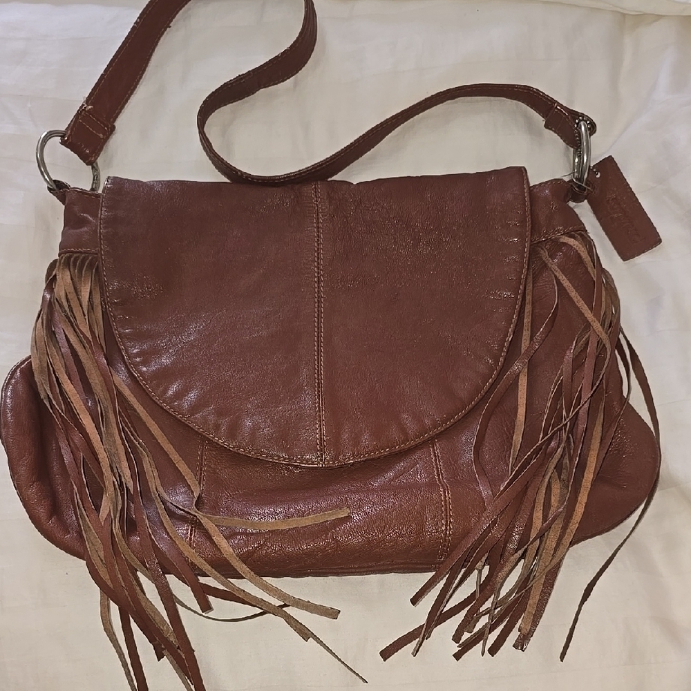 Fringed Brown Leather Shoulder Bag